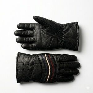 Skitique Mens 70s 80s Leather Ski Gloves Racing Stripe Size S